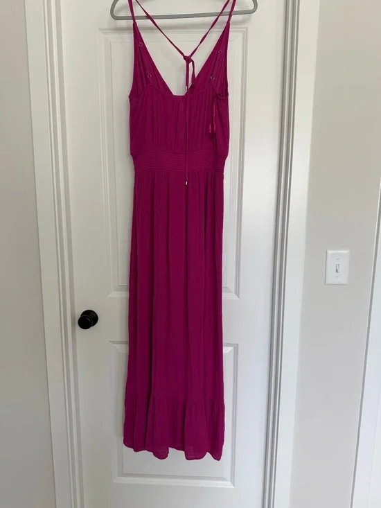 White House Black Market Fuchsia Draped V-Neck Maxi Dress - Picture 5 of 7